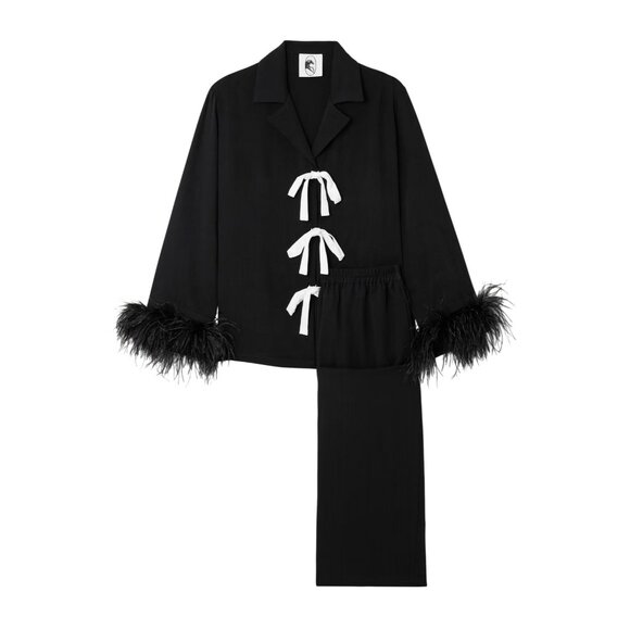 Sleeper Party Pajama Set Bows And Feathers in Black Small New Womens Pants Top - Picture 10 of 17